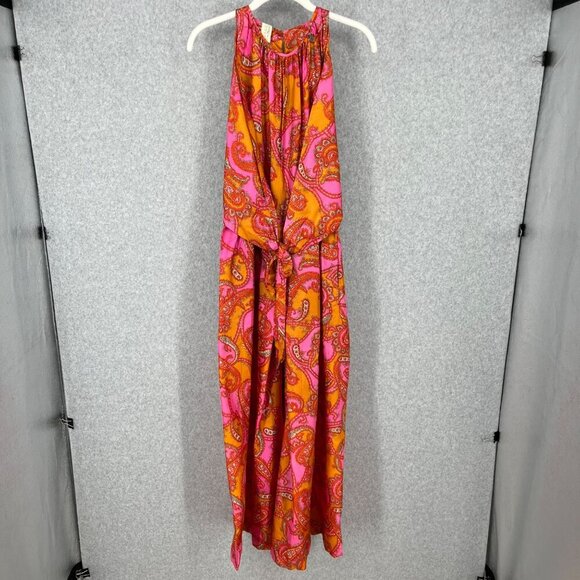 VTG 60s Psychedelic Wide Leg Jumpsuit Size 34 Union Made Bright Pink Paisley Mod - Picture 1 of 16